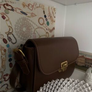 Free People Brown Leather Shoulder Bag with Gold Hardware